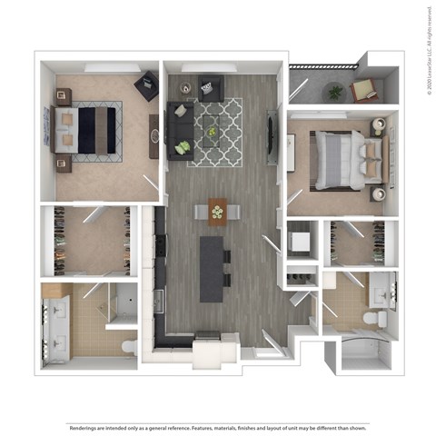 Floor plan for 2 beds, 2 baths, 1014 sqft